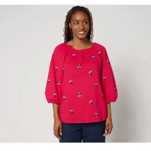 by Stacy London 100% Cotton Floral Embroidered Blouse-Red-XL-NEW-A691923